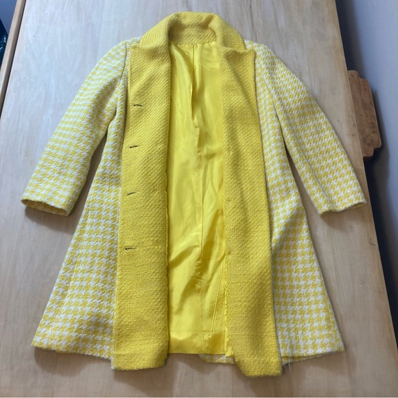 Vintage 60s/70s Yellow+White Tweed Houndstooth Peacoat Easter - Picture 4 of 7